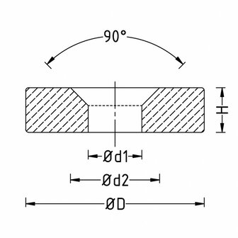 Metalen schijf 27x3 mm met verzonken gat als basis voor magneten